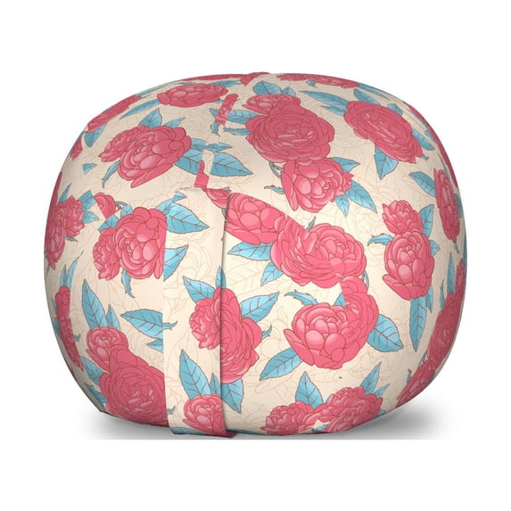 Romantic Storage Toy Bag Chair, Valentine's Day Style Rose Composition Love in Pastel Colors, Stuffed Animal Organizer Washable Bag, Small Size, Aqua Dark Coral Beige, by Ambesonne