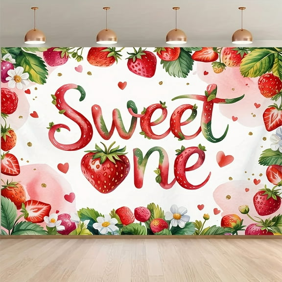 Romantic Strawberry Sweet One Theme Background Strawberry Girl 1st Birthday Party Decorations Photography Backdrop Strawberry Theme Bday Party Banner Cake Table Booth Props