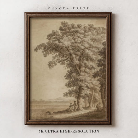 Romantic Stroll Under The Trees Art, Vintage Sepia Landscape Posters,, Unframed Canvas Size 24x36