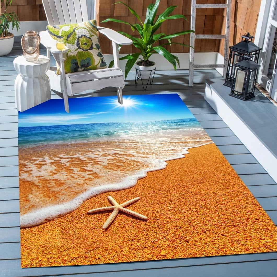 Romantic Sun and Ocean Beach 3D Outdoor Area Rug for Patio Deck ...