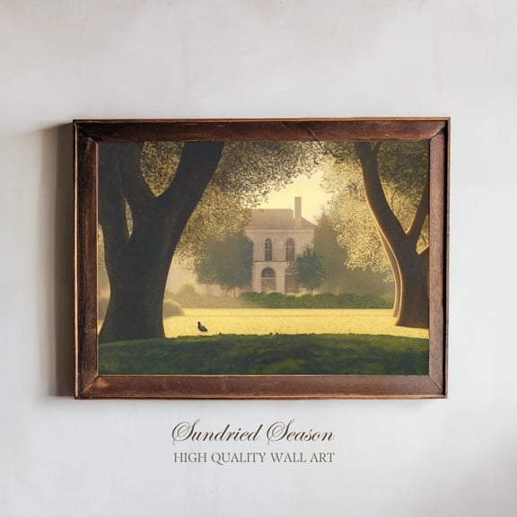 Romantic Sunlit Mansion Tranquil Garden Grand House Timeless Vintage Home Decor Office Wall Art