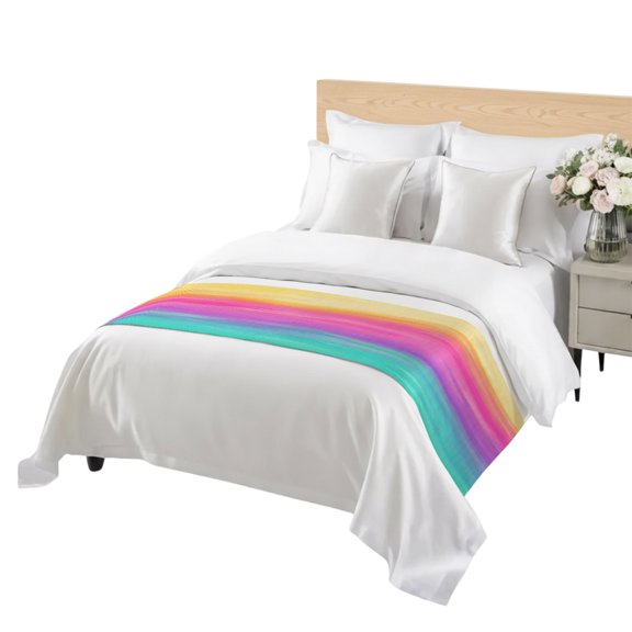 Romantic Sunset Bed Runner for Bedroom, Boho Pink Mint Gold Ombre Cloud Art Wave Coastal Decorative Satin Bed Runners & Scarves for Foot of Twin Beds Bedding Throws for Hotel Guest Room 71" x 20"