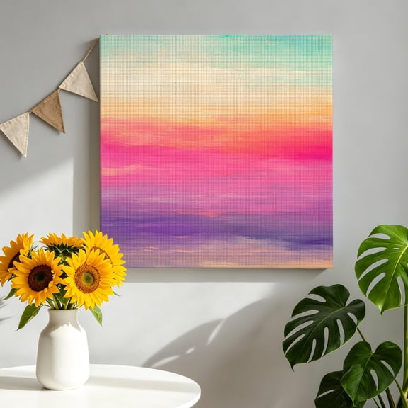 Romantic Sunset Canvas Wall Art, Boho Purple Red Yellow Ombre Cloud Art Wave Framed Picture Canvas Wall Art Print Decor Artwork Decorations for Living Room Bedroom Ready to Hang 8" x 8"