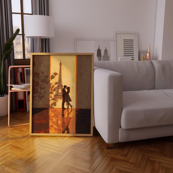 Romantic Sunset Couple Pariseiffel Tower Couple Silhouette, Stretched Canvas