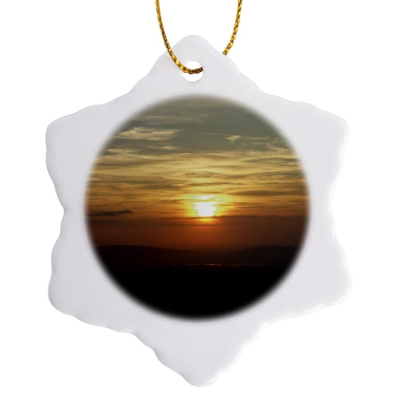 Romantic Sunset Over The Mountains, 3 inch Snowflake Porcelain Ornament