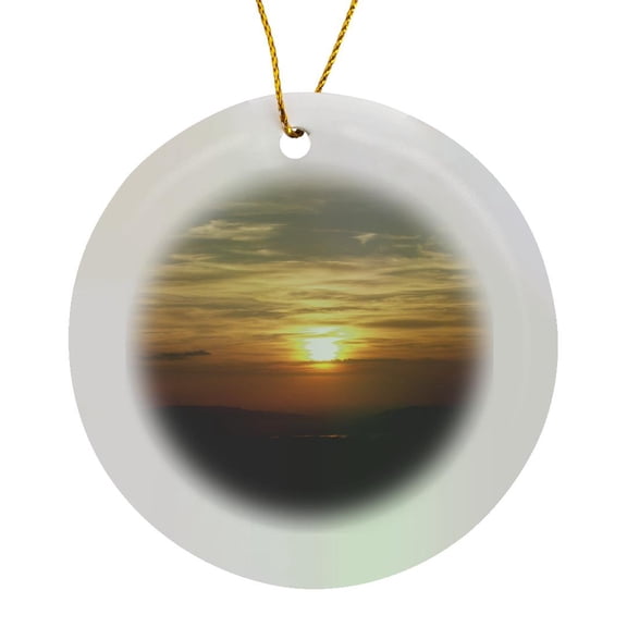 Romantic Sunset Over The Mountains, Circle Porcelain Ornament