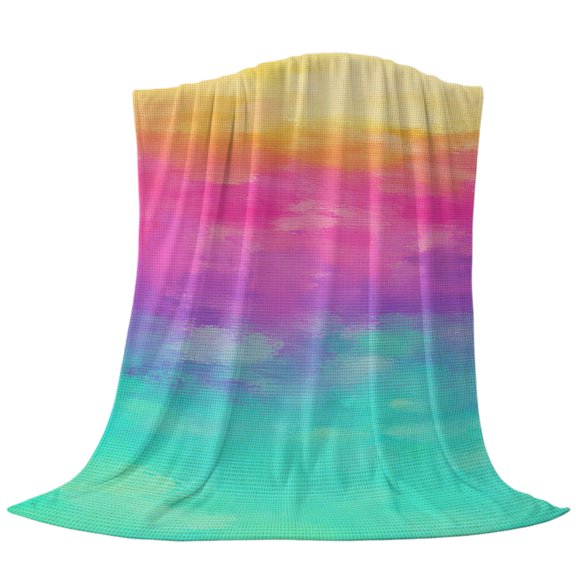 Romantic Sunset Throw Flannel Blanket Boho Pink Mint Gold Ombre Cloud Art Wave Coastal Super Soft Cozy Bed Blanket, Lightweight Plush Fuzzy Bed Throw for Bedroom Sofa Couch Living Room 30x40in