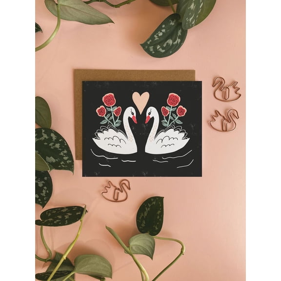 Romantic Swan Card Beautiful Love Design with Roses Blank Inside for Personal Messages Perfect for Anniversaries, Weddings, or Special Occasions