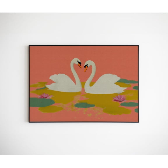 Romantic Swan Retro Pastel Lake Whimsical Boho Art, Unframed Paper Poster 8x10in