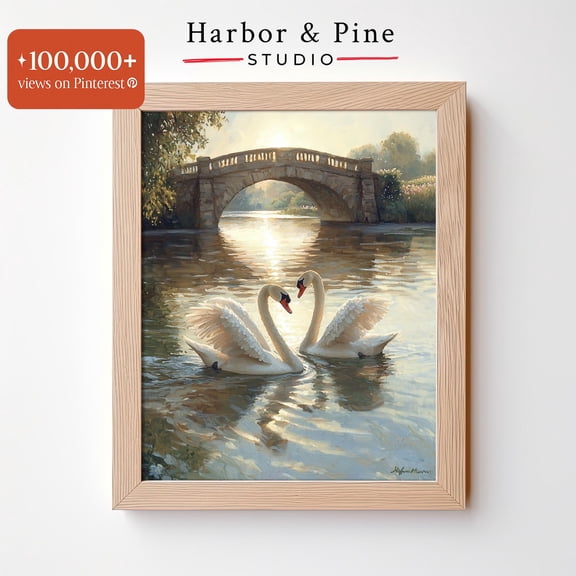 Romantic Swans Printable Wall Art, Golden Hour Lakeside Scenes, Serene Nature Decor, For Cozy Aesthetics UNFRAMED Poster, Wall Art for Decor, Present, 24x36