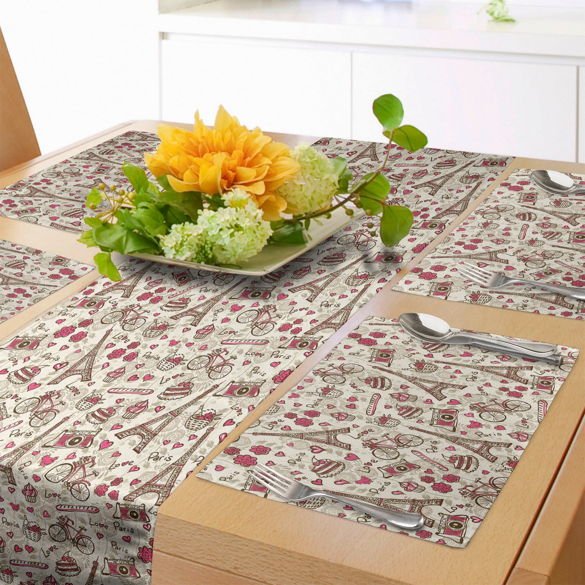 Romantic Table Runner & Placemats, Europe French Paris Themed Eiffel