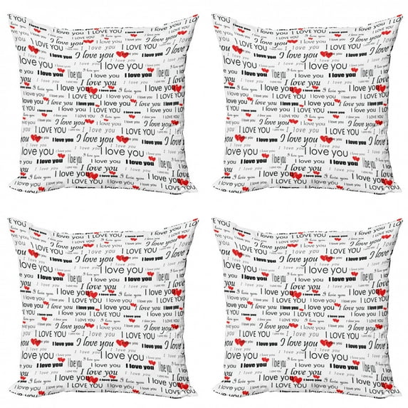 Ambesonne Romantic Throw Pillow Cover 4 Pack, Romance Couple Love, 16", Vermilion Black White