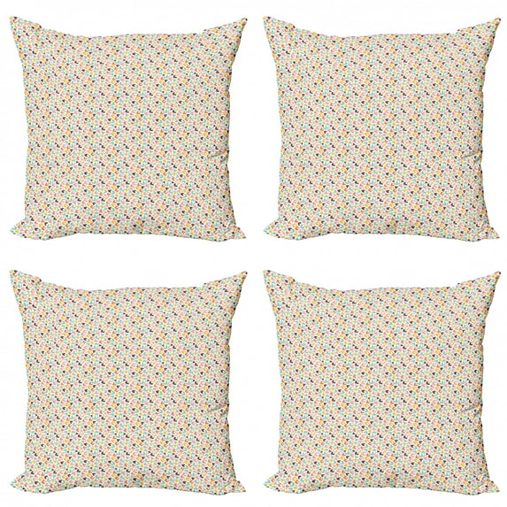 Romantic Throw Pillow Cushion Case Pack of 4, Love Themed Pattern with Pastel Tones Abstract Hearts and Dots Image, Modern Accent Double-Sided Print, 4 Sizes, Multicolor, by Ambesonne