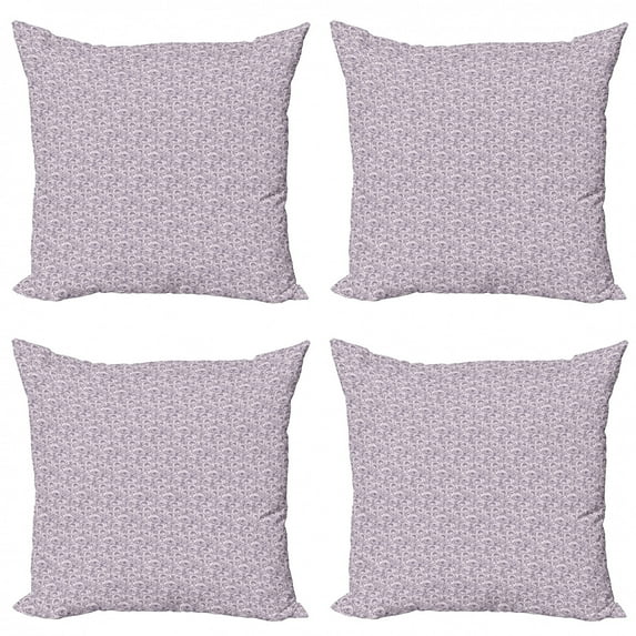 Romantic Throw Pillow Cushion Case Pack of 4, Outline Roses Continuous Feminine Pattern Print, Modern Accent Double-Sided Print, 4 Sizes, Baby Pink and Indigo, by Ambesonne