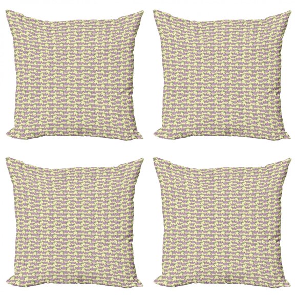 Romantic Throw Pillow Cushion Case Pack of 4, Pastel Roses and Leaves Floral Blooming Repetitive Composition, Modern Accent Double-Sided Print, 4 Sizes, Pale Yellow Pink, by Ambesonne