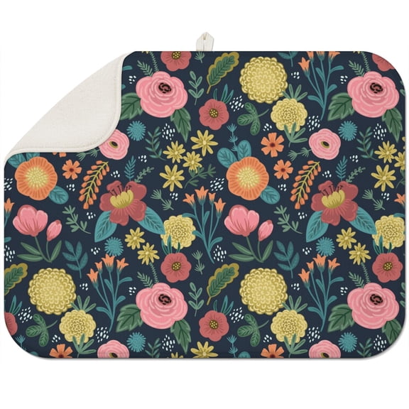 Romantic Tropical Flower Drying Mat Super Absorbent Reversible Heat Resistant Pad