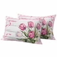 thumbnail image 1 of Romantic Tulips Pillow Covers 2 Pack Rustic Floral Leaf Pink Ribbon Plaid Wood Grain Pillowcase Waterproof Outdoor Throw Pillow Cover for Patio Balcony Rectangular Cushion 20”x12”, 1 of 9