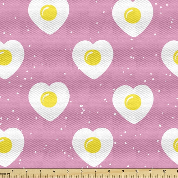 Ambesonne Romantic Fabric by the Yard Upholstery, Heart Shaped Eggs Design, 5 Yards, Pink Mustard and White
