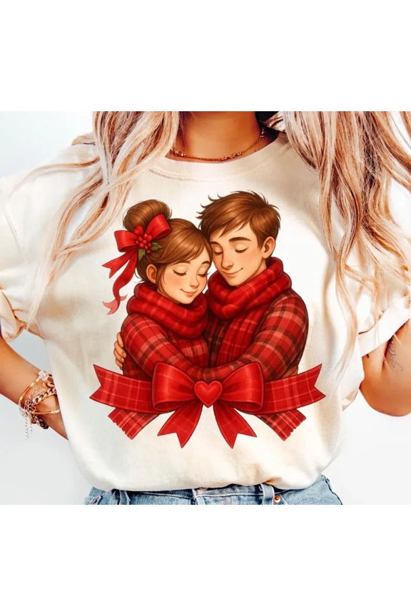 Romantic Valentine Couple Hug Plaid Style Comfort Tee Sweetheart Love Shirt All Size S-5XL