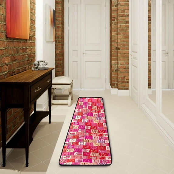 Romantic Valentine Theme Hallway Runner Rug 2'x6' Kitchen Rug with Rubber Backing Heart Gift Kiss Watercolor Non Slip Entryway Rug Runner Washable Soft Area Rug for Hallway Bedroom Kitchen Decor
