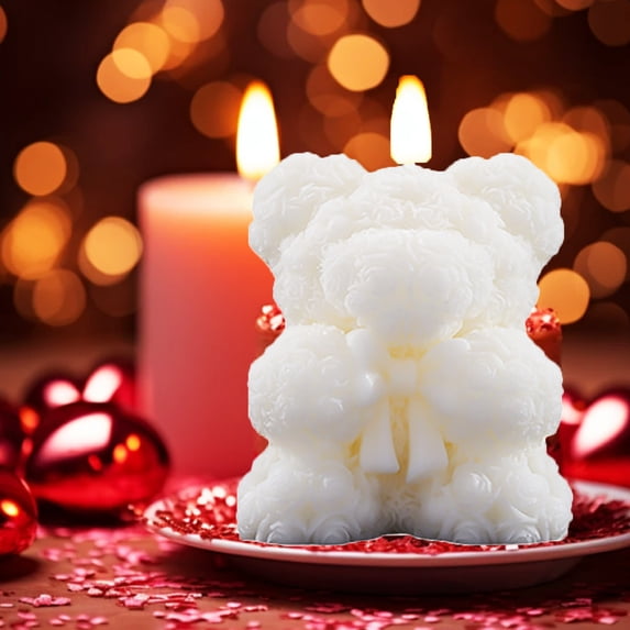 Romantic Valentine's Day Gift Rose Bear Scented Candle - Bow Tie Design Subtle Fragrance Clean Burn Aromatherapy Candle for Her/Him Home Decor Ambient Compact Wax Candle