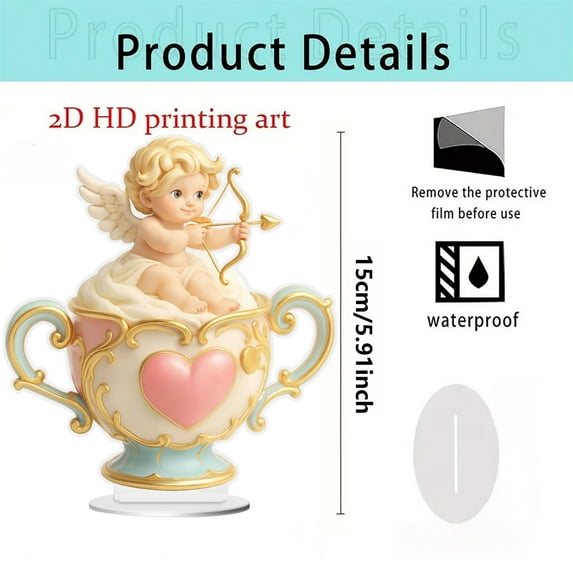 Romantic Valentine's Day Tea Cup Ornament - Style A, 15cm Acrylic Decorative Cup Figurine for Gift & Home Decor