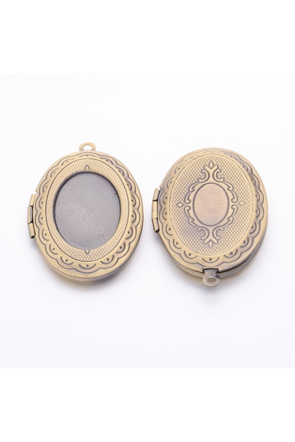 Romantic Valentines Day Ideas for Him with Your Photo Brass Locket Pendants Picture Frame Charms for Necklace Antique Bronze Oval Antique Bronze 32x23mm Hole: 1.7~1.9mm