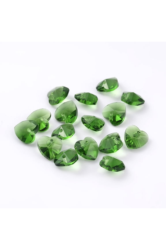 Romantic Valentines Ideas Glass Charms Faceted Heart Charm Lime Green 10x10x5mm Hole: 1mm