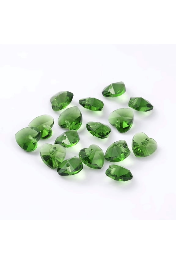 Romantic Valentines Ideas Glass Charms Faceted Heart Charm Lime Green 10x10x5mm Hole: 1mm