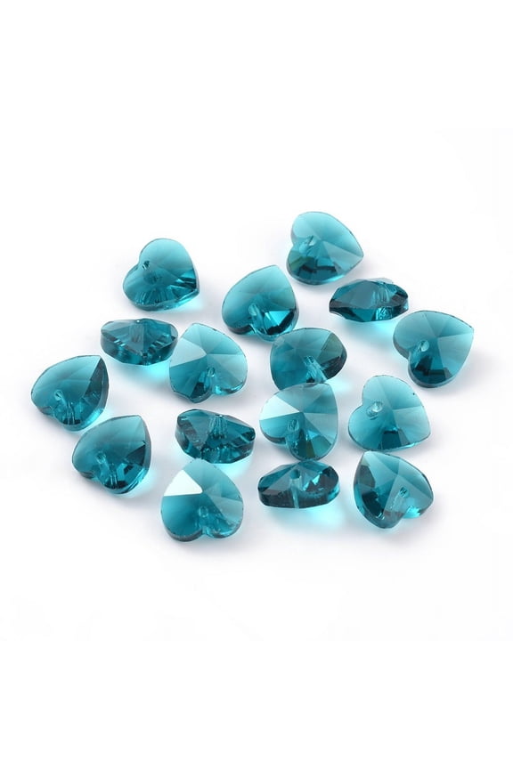 Romantic Valentines Ideas Glass Charms Faceted Heart Charm Medium Turquoise 14x14x8mm Hole: 1mm Glass