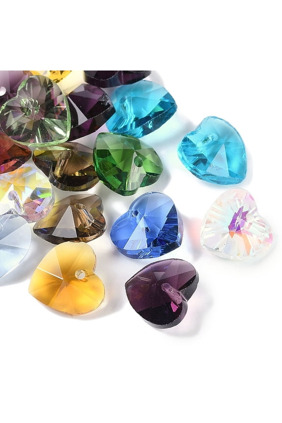 Romantic Valentines Ideas Glass Charms Faceted Heart Charms Mixed Color 10x10x5mm Hole: 1mm