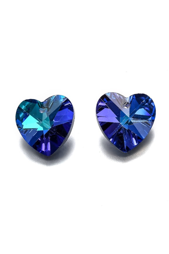 Romantic Valentines Ideas Glass Charms Faceted Heart Pendants Blue 18x18x10mm Hole: 1mm