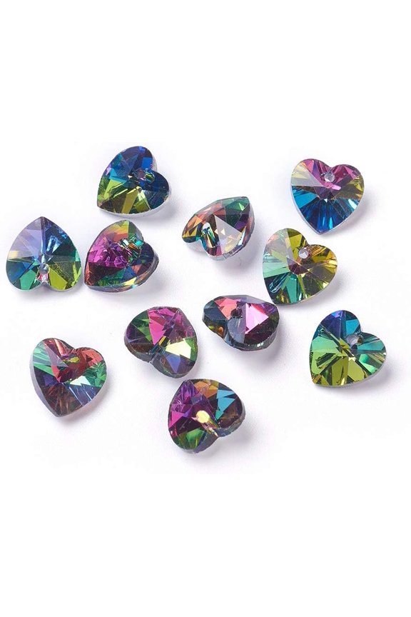 Romantic Valentines Ideas Glass Charms Faceted Heart Pendants Colorful 10x10x5mm Hole: 1mm