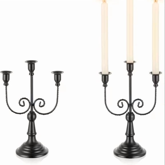 Romantic Vintage 3-Arm Metal Candelabra Set of 2 for Table Decor, Gold White Black