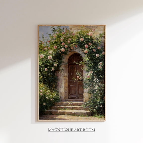 Romantic Vintage Floral Doorway Poster Wall Art Country Rose Garden Poster, French Country Cottage Decor Roses S165, Size 8x12 UNFFRAMED F03.1.7l2321