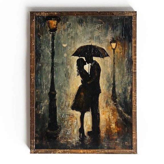 Romantic Wall Art Dark Academia Decor Anniversary Gift Romantic Art Poster Dark Cottagecore Wall Art Moody Wall Decor Kiss In The Rain Poster,5, 16x24 UNFRAMED