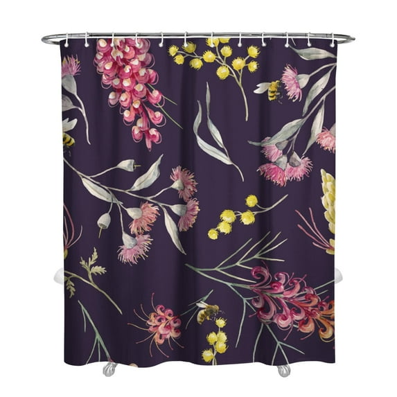 Romantic Watercolor Blossom Shower Curtain for Bathroom, 72x84 Polyester, Vintage Floral and Bee Decor