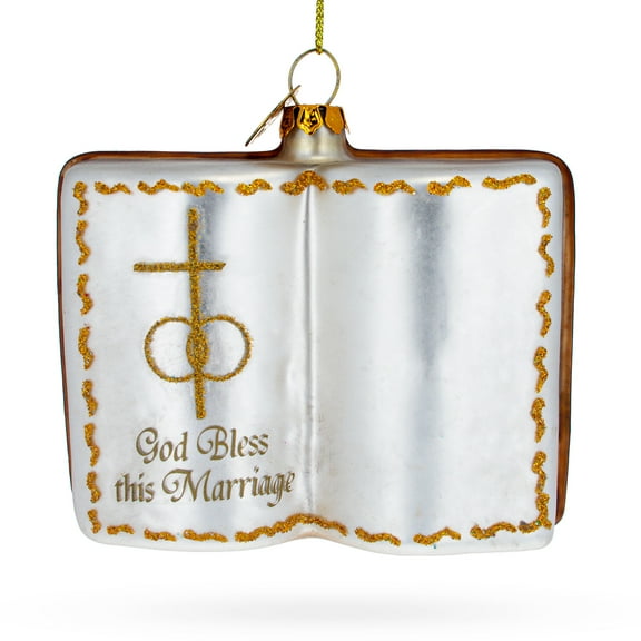 Romantic Wedding Book Glass Christmas Ornament