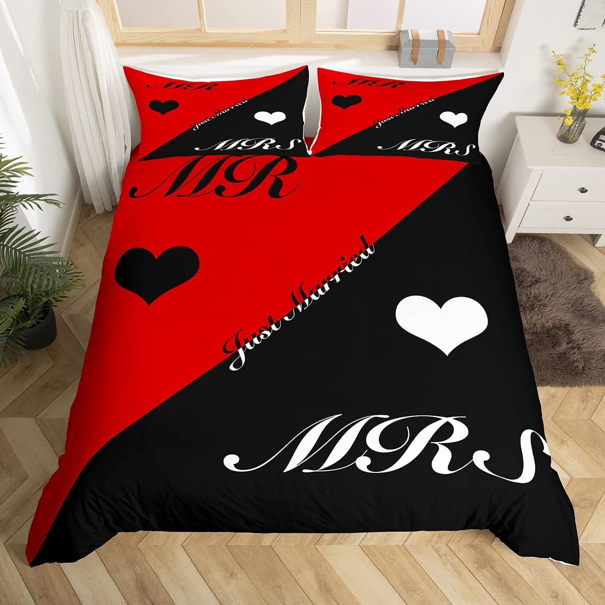 Romantic Wedding Duvet Cover Set Valentine's Day Red Love Heart Bedding