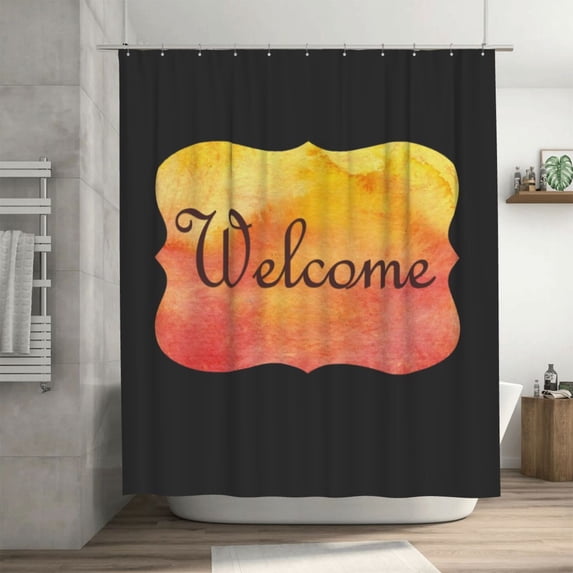 Romantic Welcome Sign Pattern Shower Curtain, Entrance Symbol Waterproof Bath Curtains for Bathroom Decorations, 72 x 72 inches