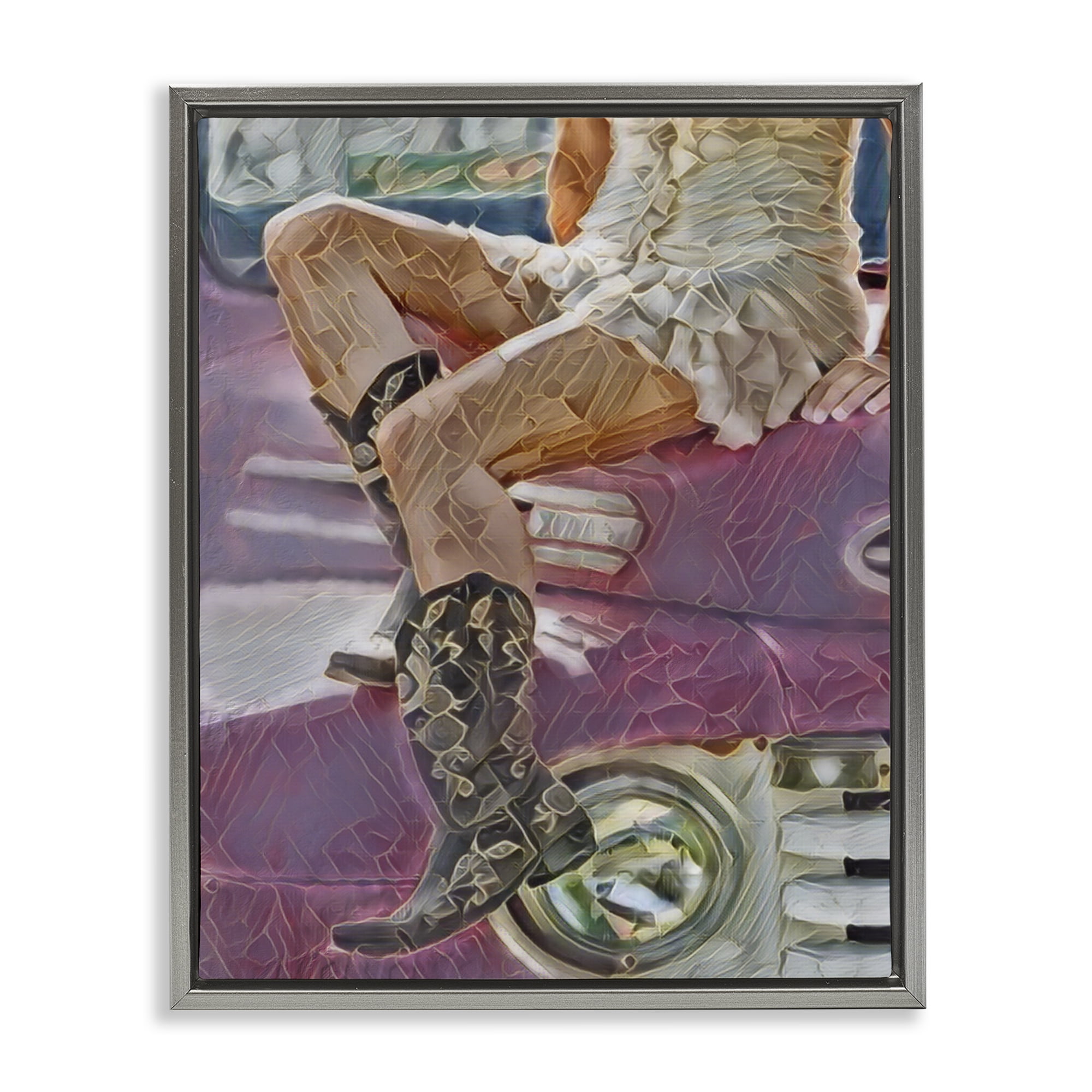 Romantic Westerns Cowgirl Gray Framed Floater Canvas Wall Art, design by Jesse Keith