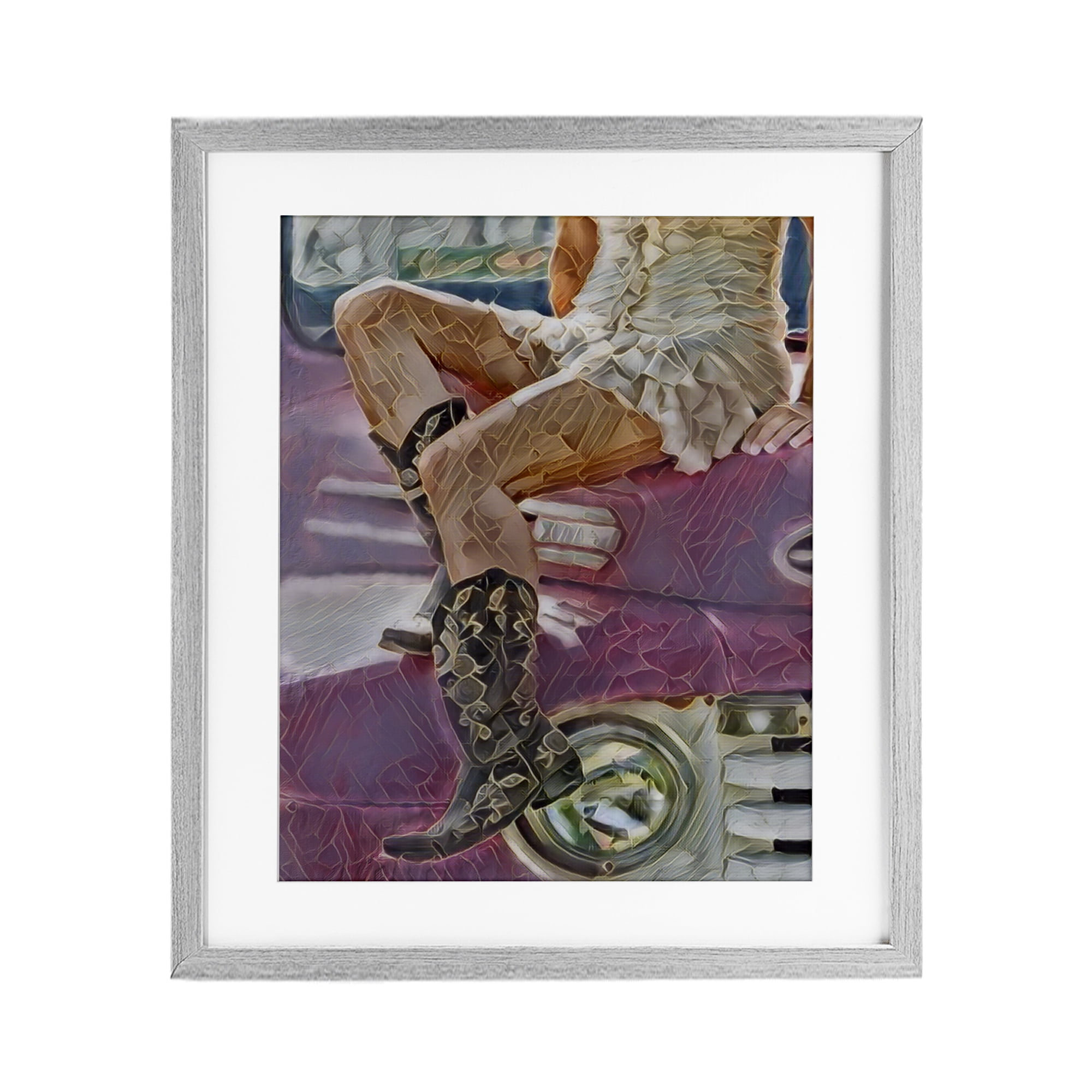 Romantic Westerns Cowgirl Gray Framed Print Under Glass, design by Jesse Keith
