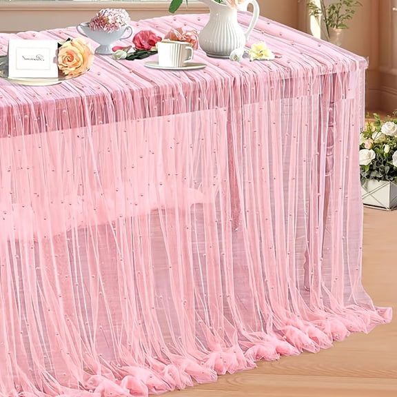 Romantic White Pearl Sheer Tablecloth - Elegant Polyester 100. Machine-Made Table Cover for Window Sill, Dessert Table, Dining Table, and Romantic