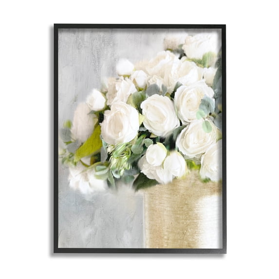 Romantic White Roses Arrangement Botanical & Floral Graphic Art Black Framed Art Print Wall Art