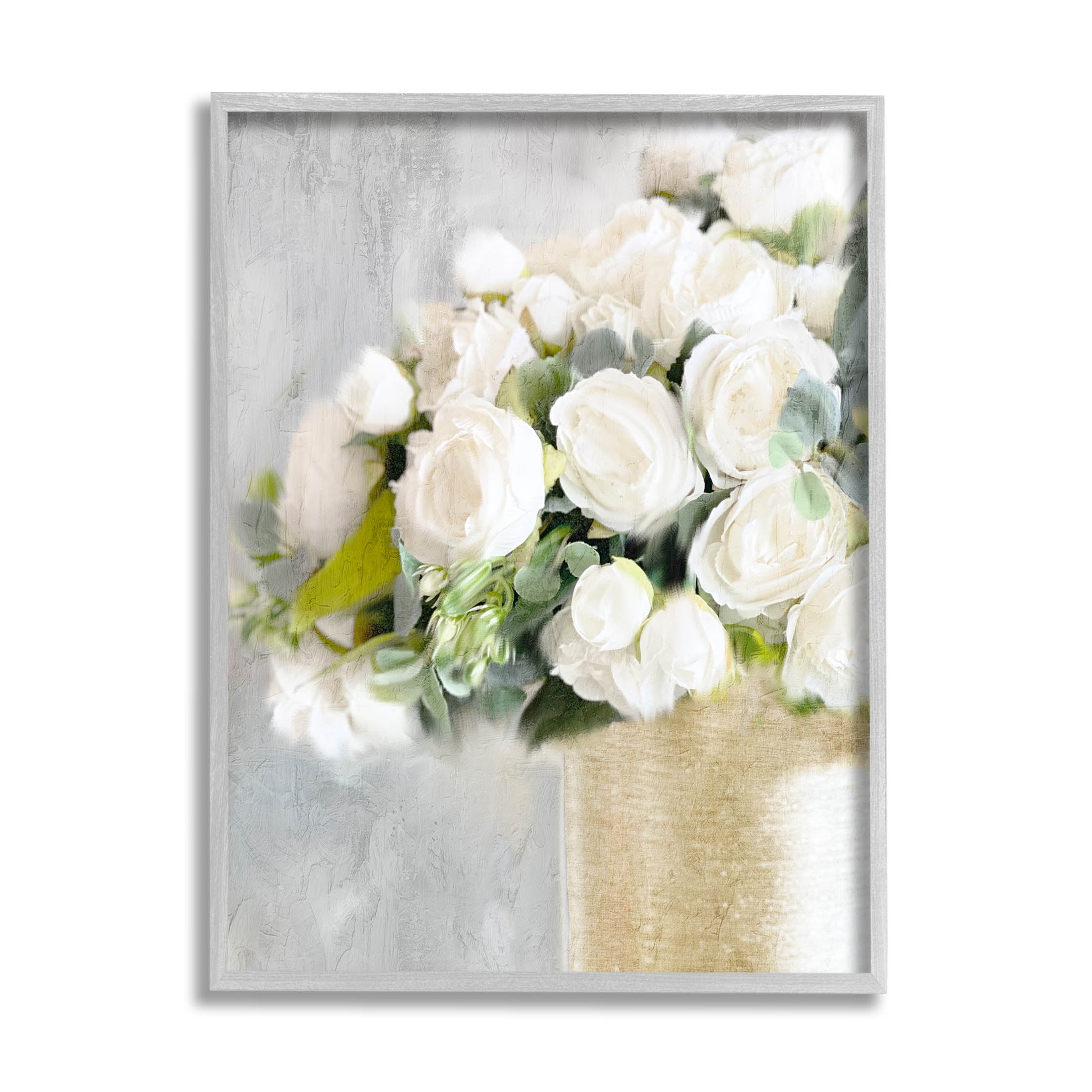Romantic White Roses Arrangement Botanical & Floral Graphic Art Gray Framed Art Print Wall Art