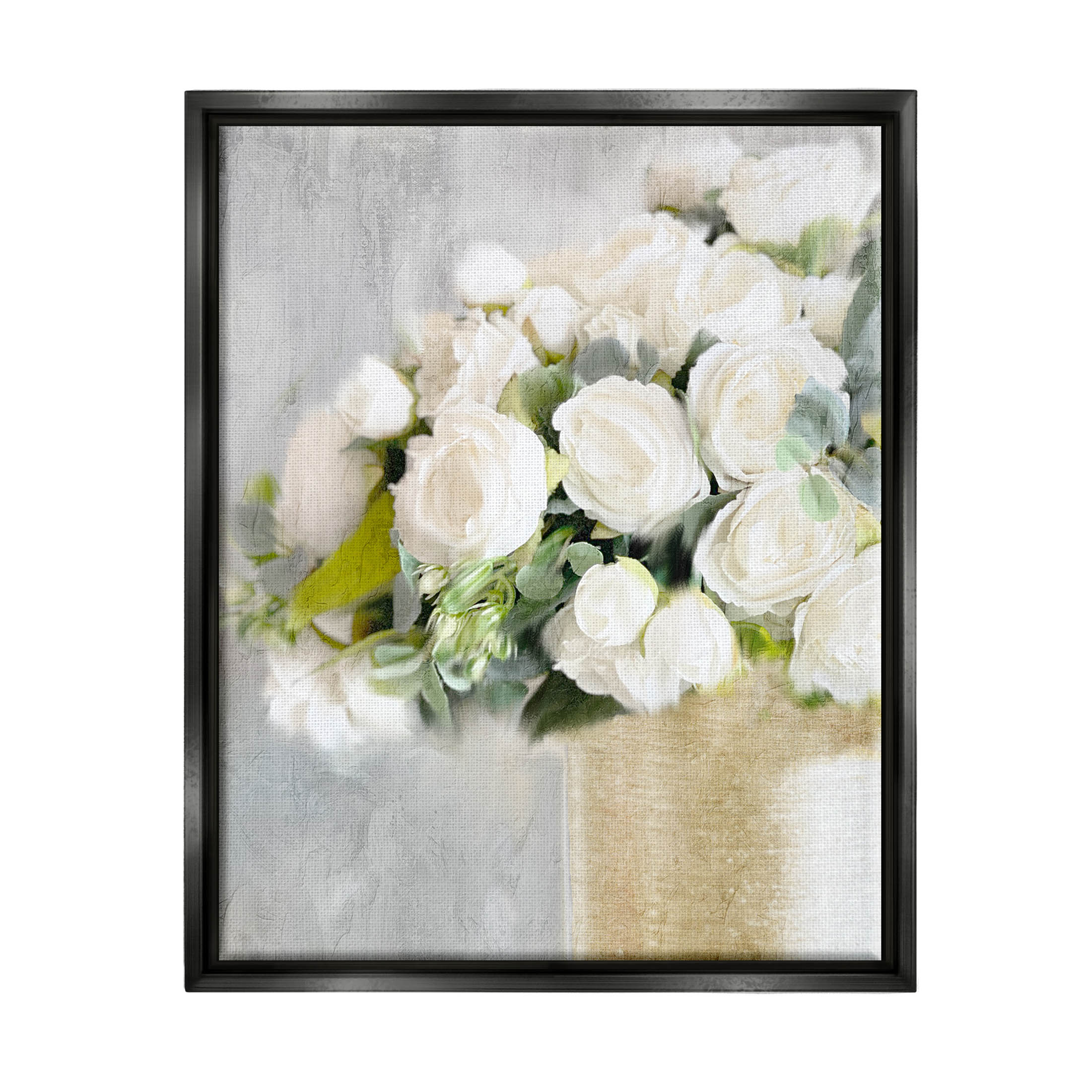 Romantic White Roses Arrangement Botanical & Floral Graphic Art Jet Black Framed Art Print Wall Art