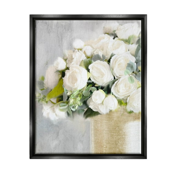 Romantic White Roses Arrangement Botanical & Floral Graphic Art Jet Black Framed Art Print Wall Art