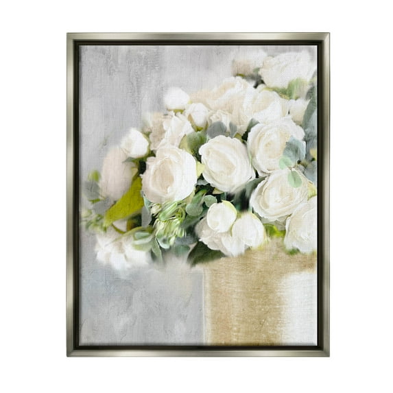 Romantic White Roses Arrangement Botanical & Floral Graphic Art Luster Gray Framed Art Print Wall Art