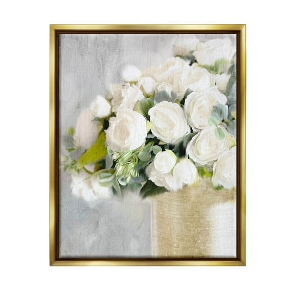 Romantic White Roses Arrangement Botanical & Floral Graphic Art Metallic Gold Framed Art Print Wall Art