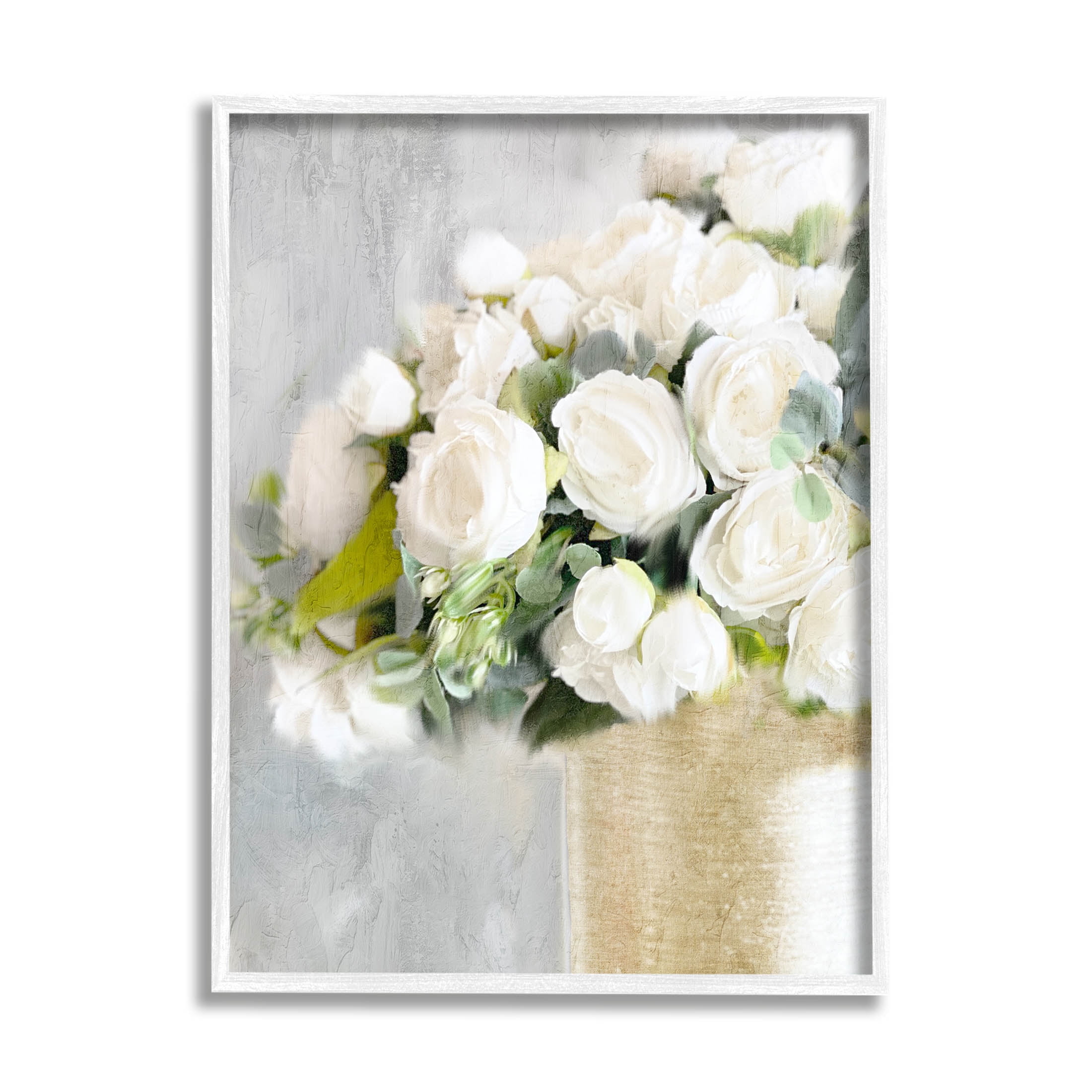 Romantic White Roses Arrangement Botanical & Floral Graphic Art White Framed Art Print Wall Art